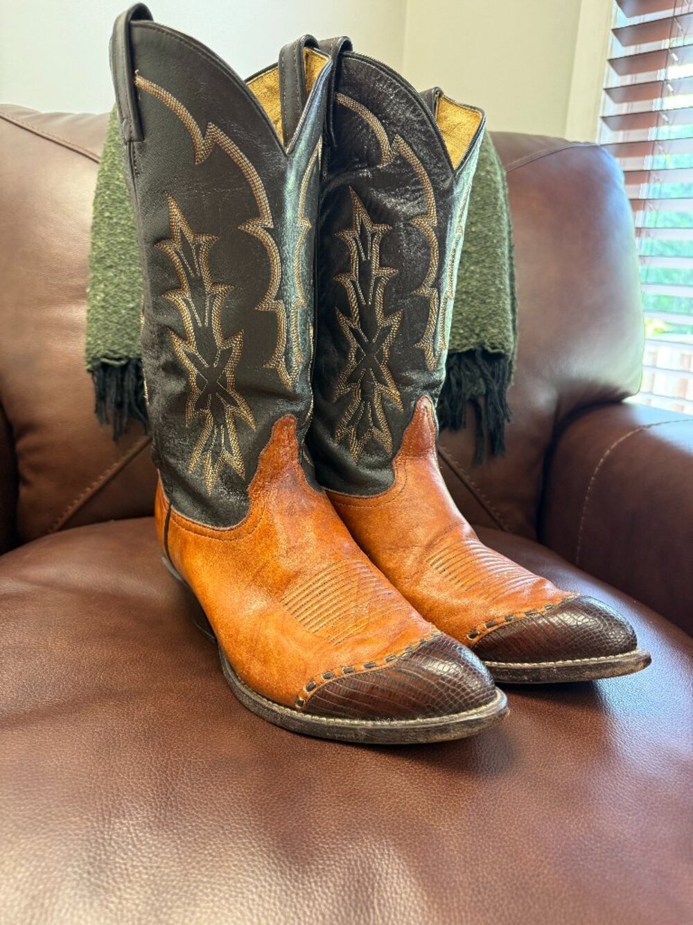 Vintage Tony Lama 6951 Lizard Wingtip Cowboy Boots 8.5D J Toe USA Made